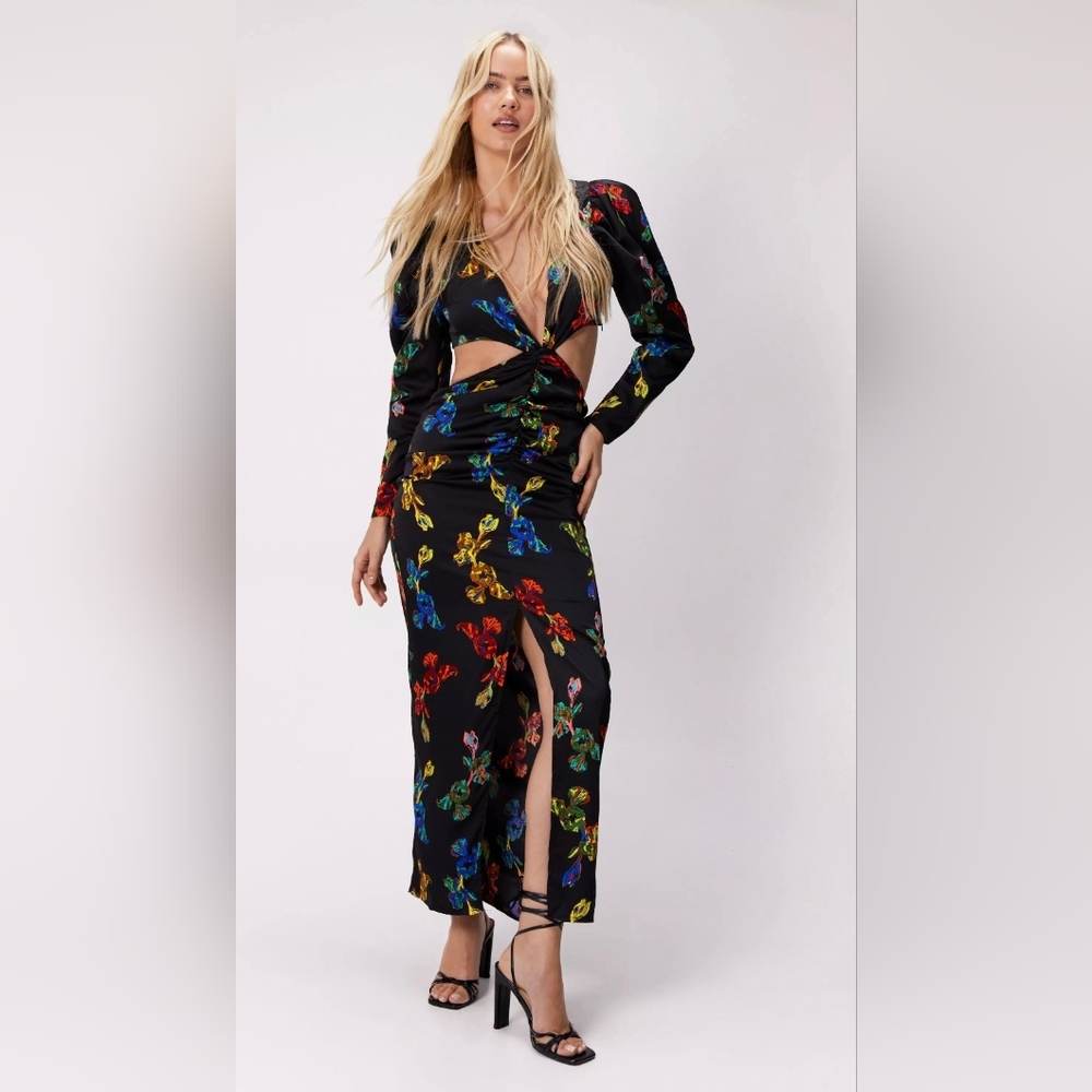 [New with tags] Floral satin Black Women's dress